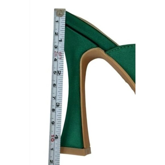 KAYLEEN / Cailin-20/ Green Satin / Feathered / Mule Heels/  With Pointed Toe - Picture 5 of 7